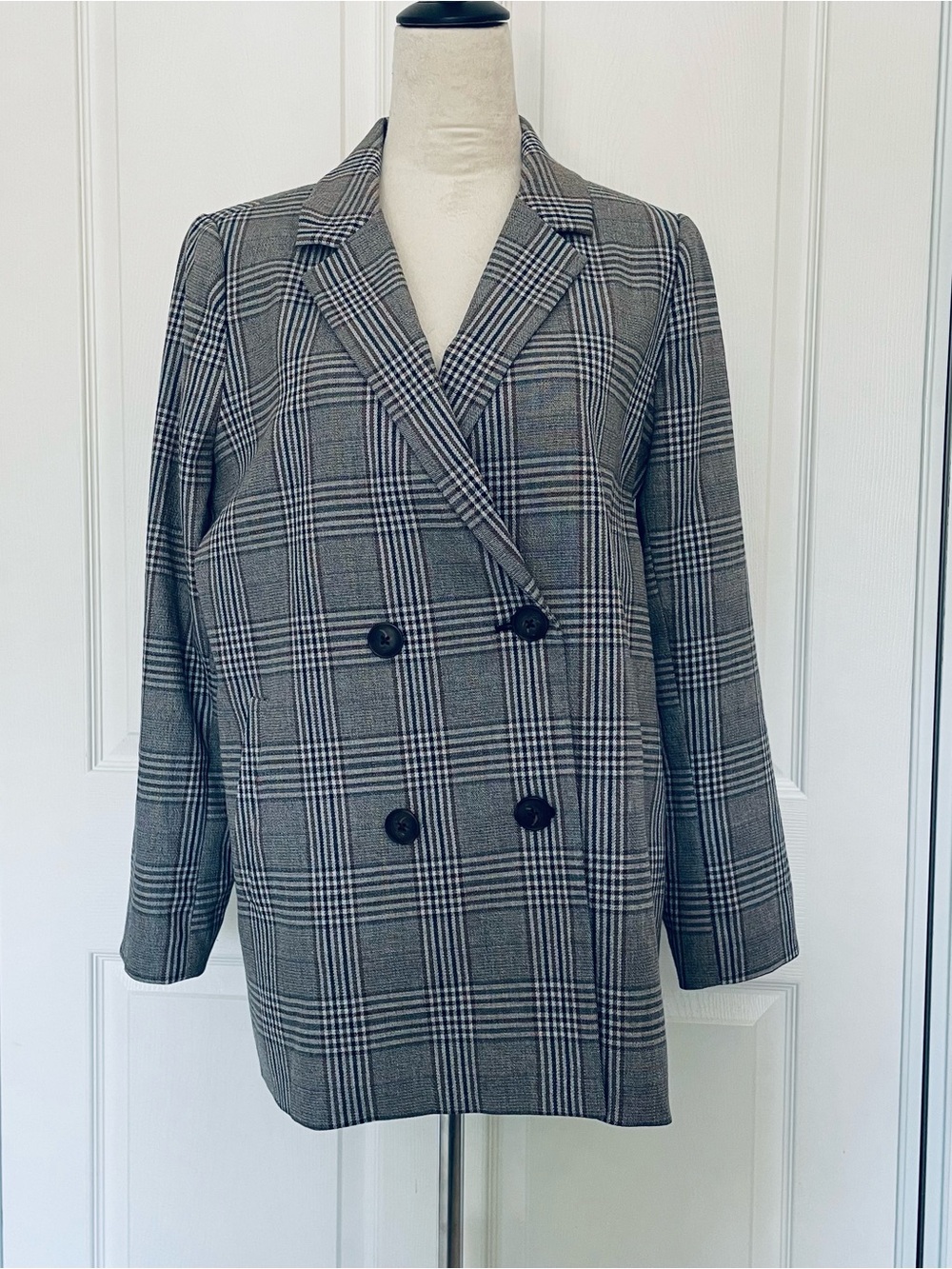 Madewell Double-Breasted Gray Plaid Blazer size M